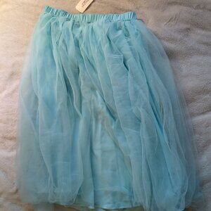 NEW WOMEN'S SKIRT Forever 21 M Medium Tulle Calf Mid Length Blue Seafoam Elastic